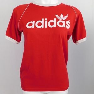 Vintage Adidas Red White 3 Stripe Logo Graphic Tee